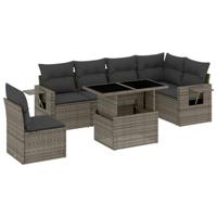7-delige Loungeset met kussens poly rattan grijs - thumbnail