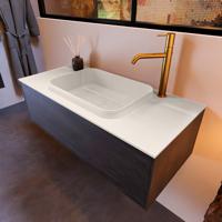 Badkamermeubelset Mondiaz Erin 100 cm met 1 Lade met RIDGE Wastafel Midden Linen met 1 kraangat Greeploos Mat Antracite - thumbnail