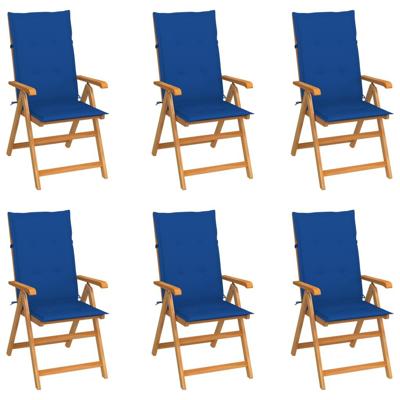 Tuinstoelen 6 st met koningsblauwe kussens massief teakhout