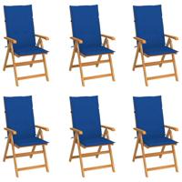 Tuinstoelen 6 st met koningsblauwe kussens massief teakhout - thumbnail