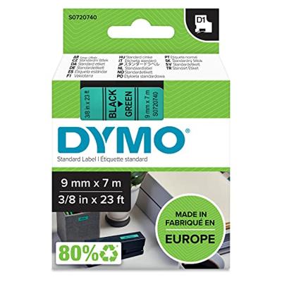Dymo D1 tape 9 mm, zwart op groen - thumbnail