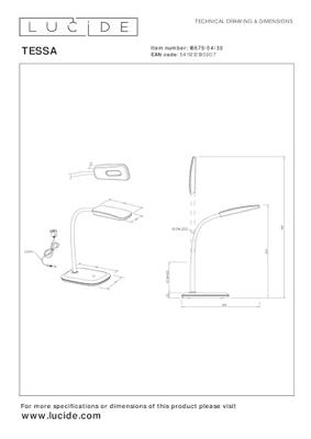 Lucide TESSA - Bureaulamp - LED Dimb. - 1x3,2W 3000K - Zwart