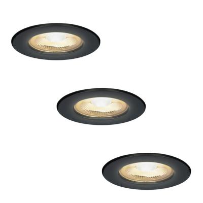 Set van 3 Nola LED inbouwspots - Lage inbouwdiepte (49mm) - 5 Watt 480 lumen - 2700K warm wit - Dimbaar - Rond - IP65 waterdicht voor binnen, buiten en badkamer - Zwart