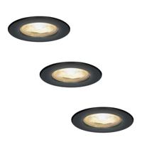 Set van 3 Nola LED inbouwspots - Lage inbouwdiepte (49mm) - 5 Watt 480 lumen - 2700K warm wit - Dimbaar - Rond - IP65 waterdicht voor binnen, buiten en badkamer - Zwart - thumbnail