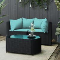 3-delige Loungeset met kussens poly rattan zwart - thumbnail