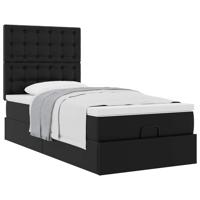 Ottomaanse bed met matras 90x200cm kunstleer zwart - thumbnail