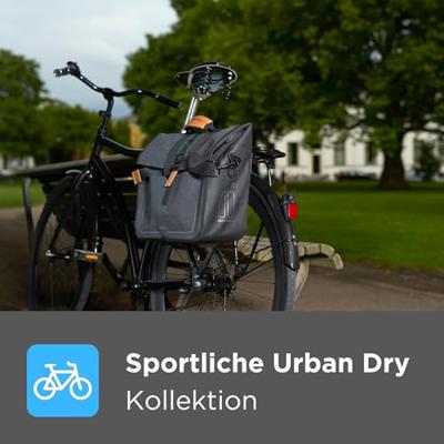 Basil urban dry shopper - waterdichte fietsshopper, vegan leather details, verstelbare sluiting, reflectie, mat zwart - thumbnail