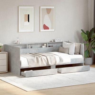 Slaapbank met lades zonder matras 90x190 cm betongrijs