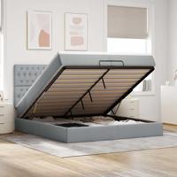 Ottoman bed met matrassen en LED's 200x200cm stof lichtgrijs - thumbnail