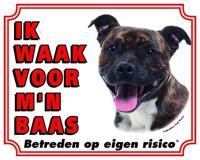 Staffordshire Bull Terrier Waakbord - Ik waak voor Brindle - thumbnail