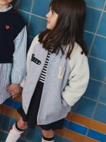 Bomberjas met twee materialen voor meisjes met sherpa mouwen gemêleerd grijs - thumbnail