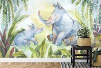 Fotobehang - Neushoorns voor in de Kinderkamer, te koop in 11 maten, incl behanglijm - thumbnail