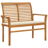 VidaXL Tuinbank met crèmekleurig kussen 112 cm massief teakhout - thumbnail