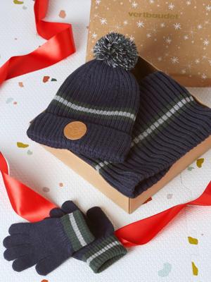 Kerstset muts rendier + snood + wanten/handschoenen jongen marineblauw Kerstset muts rendier + snood + wanten/handschoenen jongen marineblauw