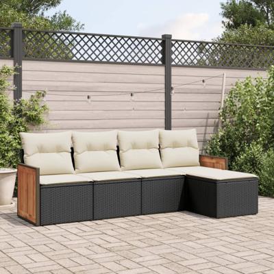 6-delige Loungeset met kussens poly rattan zwart - thumbnail