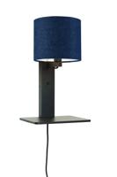 GOOD&MOJO Wandlamp 'Andes' Bamboe en Eco linnen, Met plank, kleur Denimblauw - thumbnail