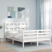 Bedframe met hoofdbord massief hout wit - thumbnail