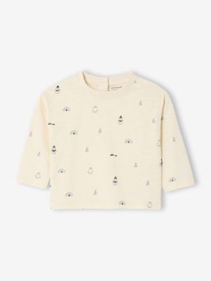 T-shirt baby met lange mouwen met "banquise" print ecru