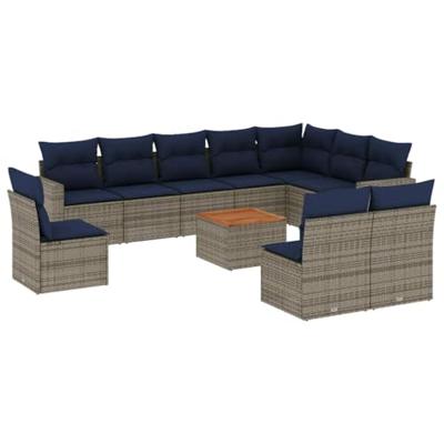 11-delige Loungeset met kussens poly rattan grijs