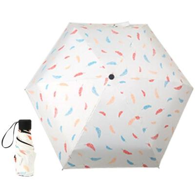Vijf vrouwen opvouwbare ultralichte paraplu waterdicht Anti-UV (witte veren patroon) Vijf vrouwen opvouwbare ultralichte paraplu waterdicht Anti-UV (witte veren patroon)