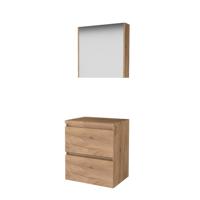 Basic-Line Comfort 46 Badkamermeubelset - 60 x 46 cm - Greeploos - 2 Lades - Wastafelblad - Spiegelkast - Whisky Oak - thumbnail