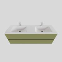 Badkamermeubel Solid Surface BWS Oslo 150x46 cm Dubbel Mat Groen (2 kraangaten) - thumbnail