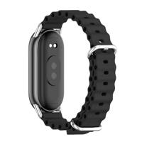 Ocean siliconen bandje - Zwart met zilveren aansluiting - Xiaomi Smart Band 8 & 9 - thumbnail