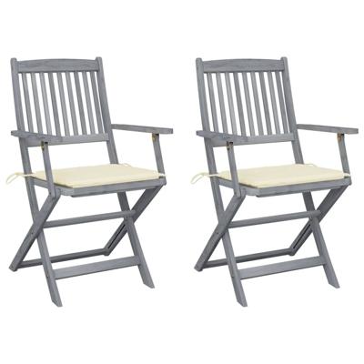 VidaXL Set van 2 klapstoelen met kussens, gemaakt van massief acaciahout.