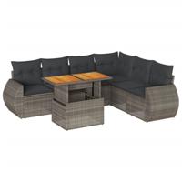 7-delige Loungeset met kussens poly rattan grijs - thumbnail