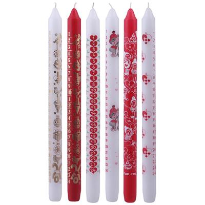 Creativ Company Adventkaarsen, h: 30 cm, d 22 mm, rood, wit, 24 stuk/ 1 doos