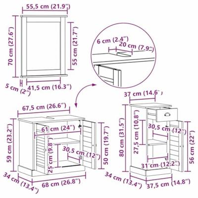 Badkamermeubelset met lade VIGO 3 pcs Bruin 37 x 34 x 80 cm