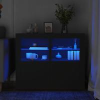 Bijzetkastjes met LED-verlichting 2 st bewerkt hout zwart - thumbnail
