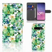Samsung Galaxy S10 Hoesje Orchidee Groen | Portemonnee hoesje - thumbnail