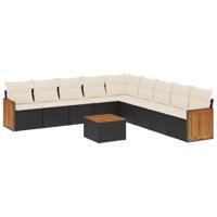 10-delige Loungeset met kussens poly rattan zwart - thumbnail