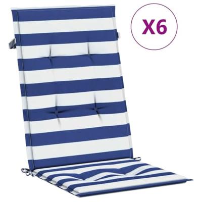 VidaXL Stoelkussens 6 st hoge rug gestreept stof wit en blauw VidaXL Stoelkussens 6 st hoge rug gestreept stof wit en blauw