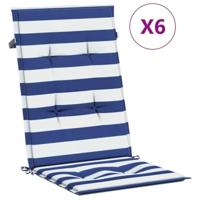 VidaXL Stoelkussens 6 st hoge rug gestreept stof wit en blauw - thumbnail