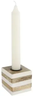 Van Manen kandelaar hout rond 6x5cm wit