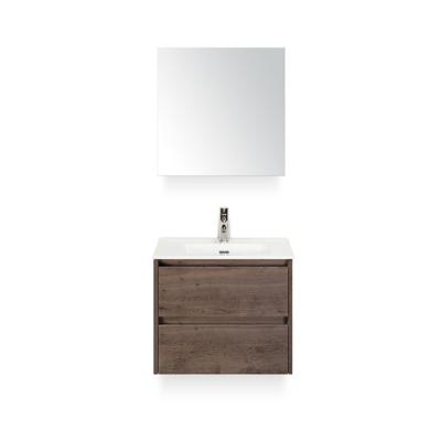 Dante Badmeubelset 60 cm - Tabacco - Keramische Wastafel Wit Cover - met Spiegelkast