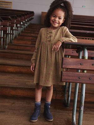 Jurk van katoenen gaas met sierstrikken olijf