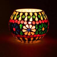 Sfeerlicht Mosaïek Waxinelichthouder Bloemen - 7 cm - thumbnail
