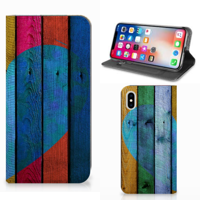 Apple iPhone Xs Max Book | Wallet Case | Wood Heart - Cadeau voor je Vriend - thumbnail