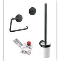 Emco Round Toiletaccessoireset - toiletborstelhouder - open - toiletrolhouder - zonder klep - handdoekhaken - 2 stuks - enkel - zwart 439813300 - thumbnail