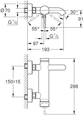 GROHE Essence Badkraan m. omstel m. koppelingen Supersteel 25250DC1