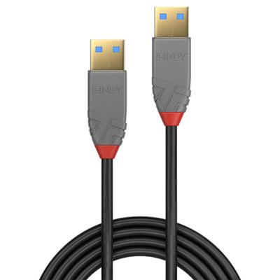 LINDY 36751 USB-kabel USB 3.2 Gen1 USB-A stekker, USB-A stekker 1.00 m Zwart Vergulde steekcontacten
