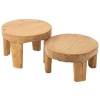 J-line - Set Van 2 Tafel Rond Teak Hout Naturel - 50x50x35cm - thumbnail