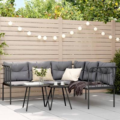 Loungeset met kussens staal en textileen zwart - thumbnail