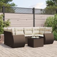 7-delige Loungeset met kussens poly rattan bruin - thumbnail