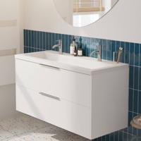 Saqu Lima badmeubel incl. glans witte wastafel met 2 kraangaten 120x52x64cm glans wit - chromen greep - thumbnail