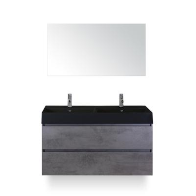 Maxx XL Badmeubelset 120 cm - Beton Antrac - Wastafel Kube Dubbel Zw 2 kraangaten - met Spiegel