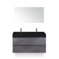 Maxx XL Badmeubelset 120 cm - Beton Antrac - Wastafel Kube Dubbel Zw 2 kraangaten - met Spiegel - thumbnail